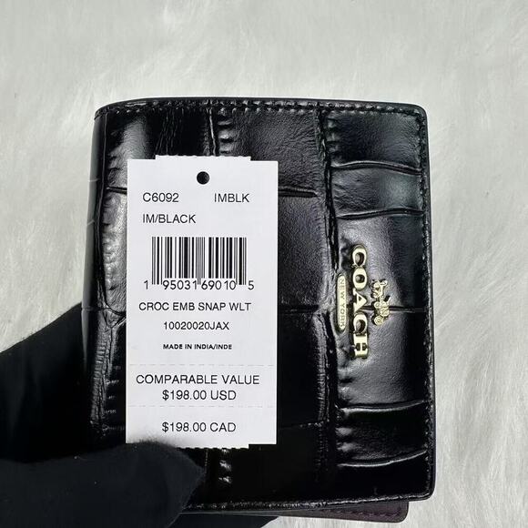 Coach Snap Wallet In Gold/Black Crocodile-embossed Leather C6092 NWT - Picture 3 of 7